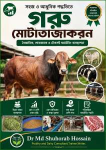সহজ ও আধুনিক পদ্ধতিতে গরু মোটাতাজাকরণ PDF বইয়ের কভার – গরু মোটাতাজাকরণ, খাদ্য ব্যবস্থাপনা, রেশন ফর্মুলা ও স্বাস্থ্য ব্যবস্থাপনা বিষয়ক বাংলা গাইড।